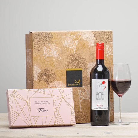 Red Wine & Salted Caramel Truffles Gift Set Flower Arrangement